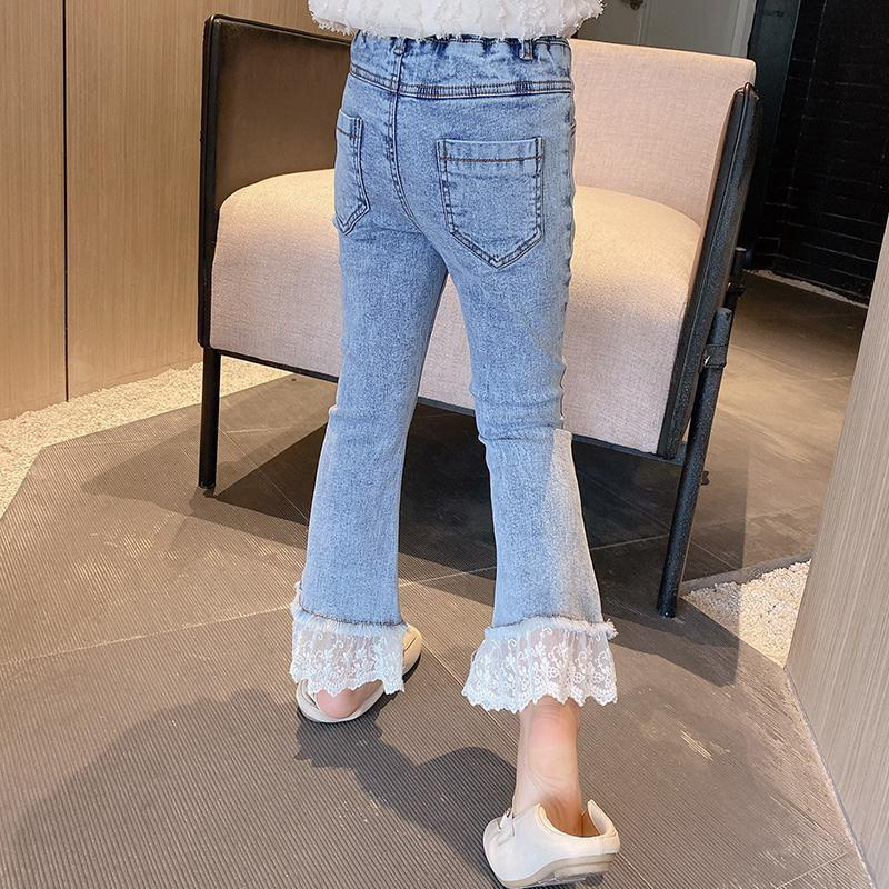 Pantalones vaqueros acampanados de para niñas y adolescentes, pantalones con campana de encaje, para primavera y otoño, 4, 6, 7, 9, 11, 12, 14Y