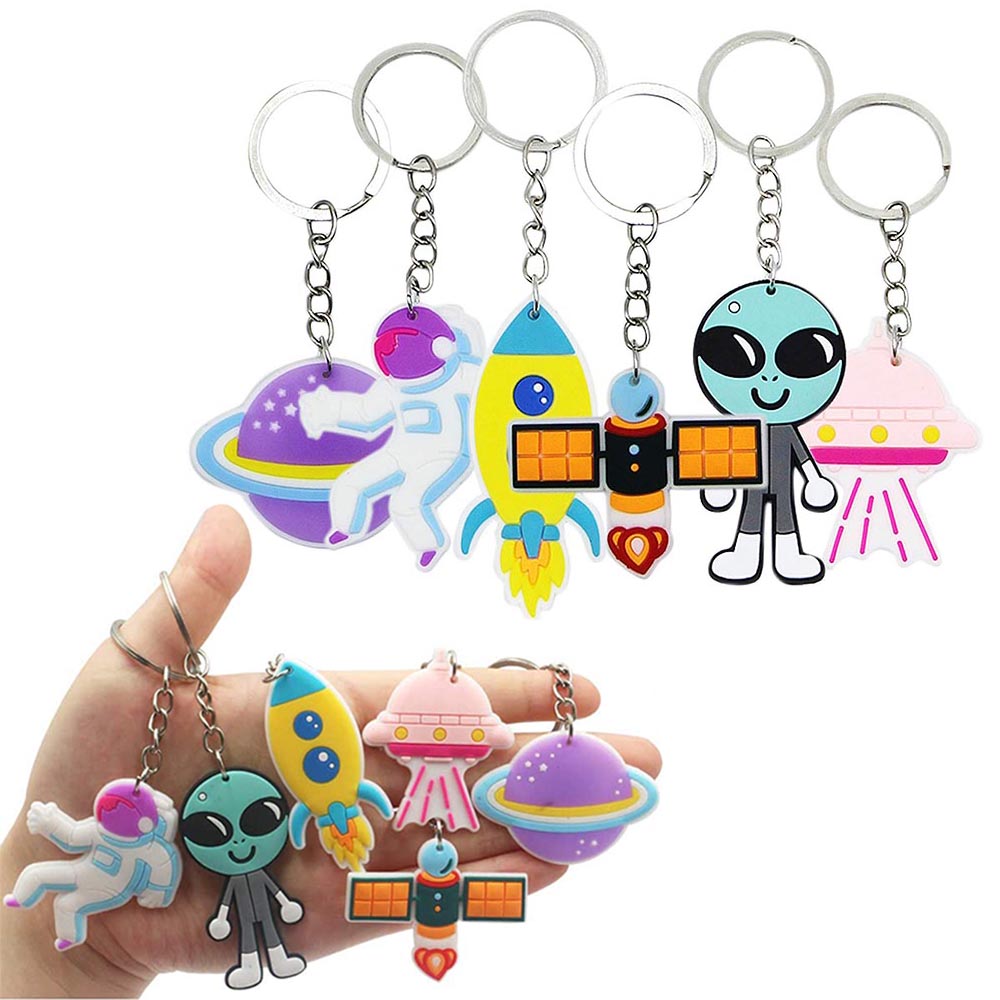 6/12/18/24pcs Space Party Favors Key Chains Astronauts Rockets UFO Aliens Key Chains Solar System Planet Theme Birthday Decors
