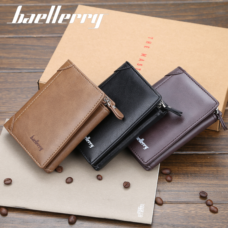 Trois fois hommes court portefeuille à deux volets porte-cartes pour hommes décontracté Portable porte-monnaie Pu cuir mâle pochette