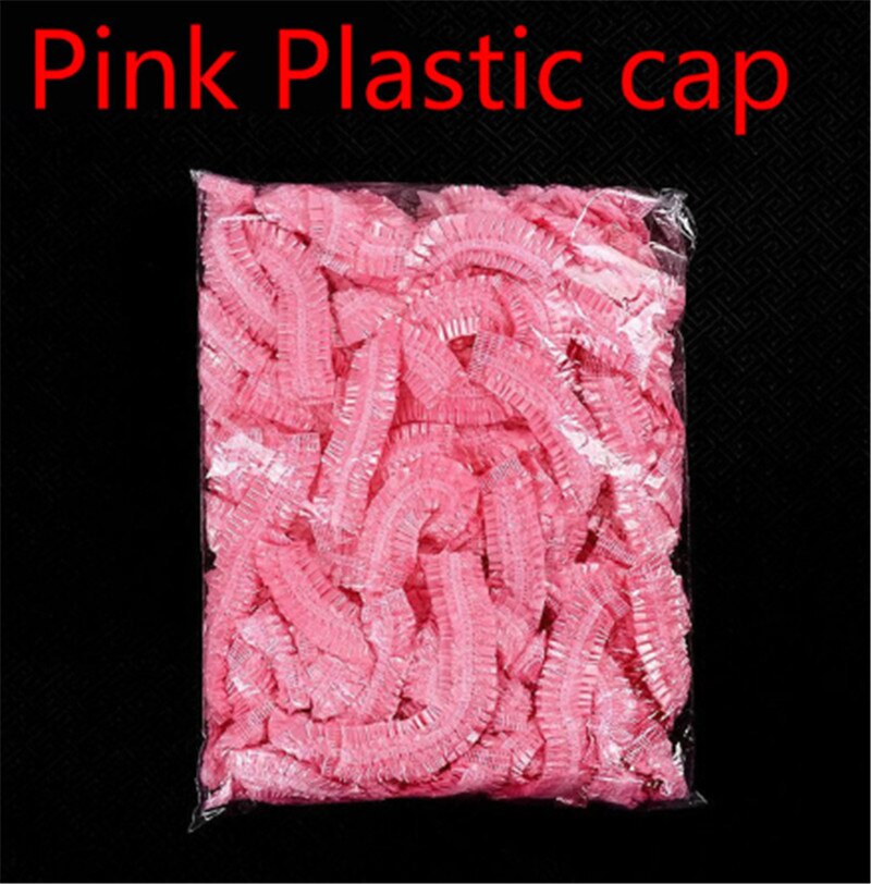 Gorro de ducha desechable no tejido para hombre y mujer, gorro de pelo plisado elástico para Spa, salón, baño, barbería y Hotel, 10 Uds.: pink plastic cap
