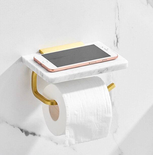 Luxury white marble bathroom towel rack brushed gold paper towel rack hardware paper holder corner shelf: paper holder