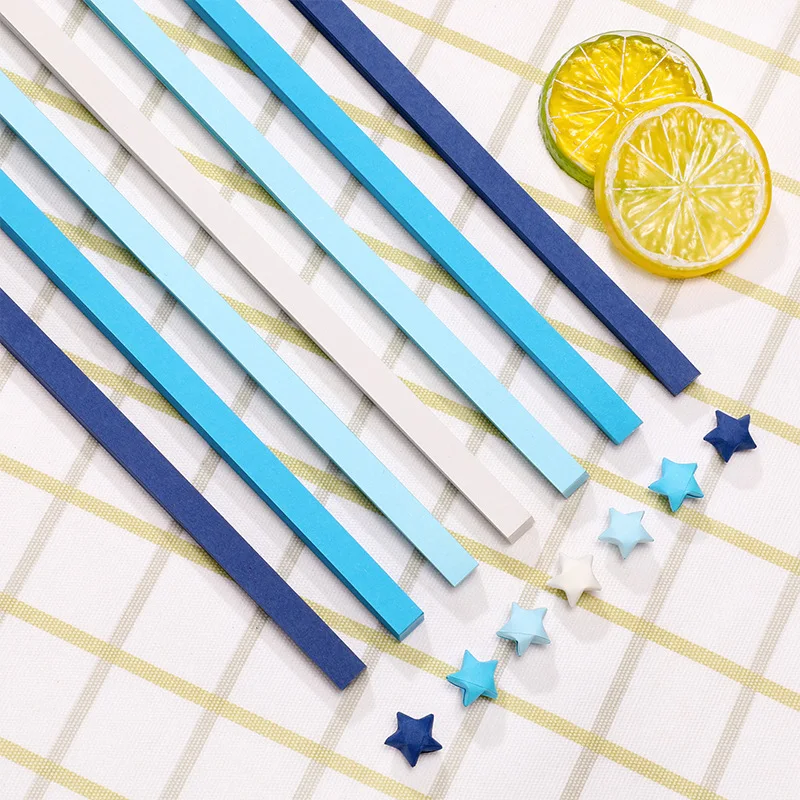 Tiras de papel de estrellas de Origami, papel plegable de doble cara, Estrella colorida de la suerte, 27 colores, manualidades artísticas, decoración del hogar, 540 hojas: blue 540 sheets