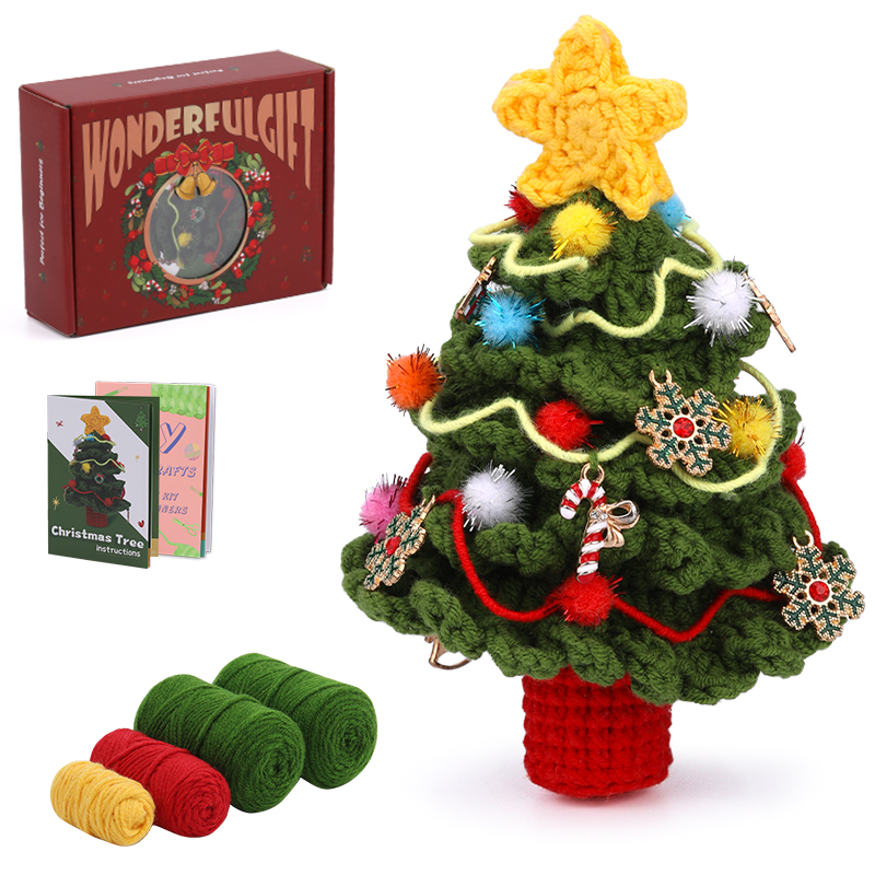 MIUSIE Kit de iniciación de ganchillo navideño, kit completo de tejido artesanal con hilos de ganchos de ganchillo, tutoriales de vídeo para de bricolaje: Gris claro