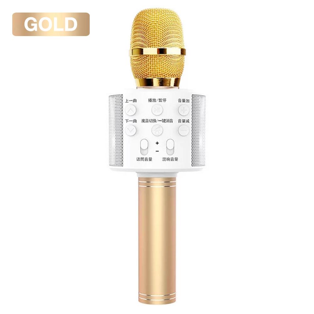 Wireless Karaoke Microphone Portable Handheld USB Microphone Karaoke Mic Bluetooth Stand Mic Studio Recording: Gold