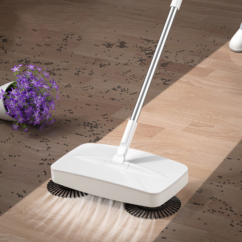 Oneup hånd push mop magisk kost rustfrit stål fejemaskine skrabning og mopping integreret rengøringsværktøj tilbehør til hjemmet: Hvid