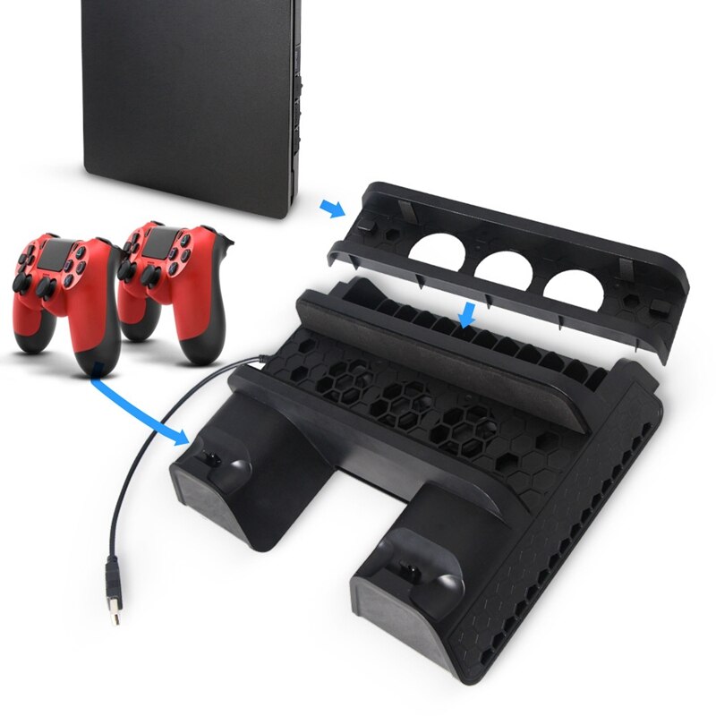 Support Vertical multifonction PS4/Slim/PRO avec ventilateur de refroidissement refroidisseur double contrôleur chargeur Station de charge pour SONY Playstation