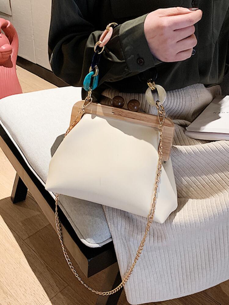 Damestas van pu leer, handtas met ketting en schoudertas