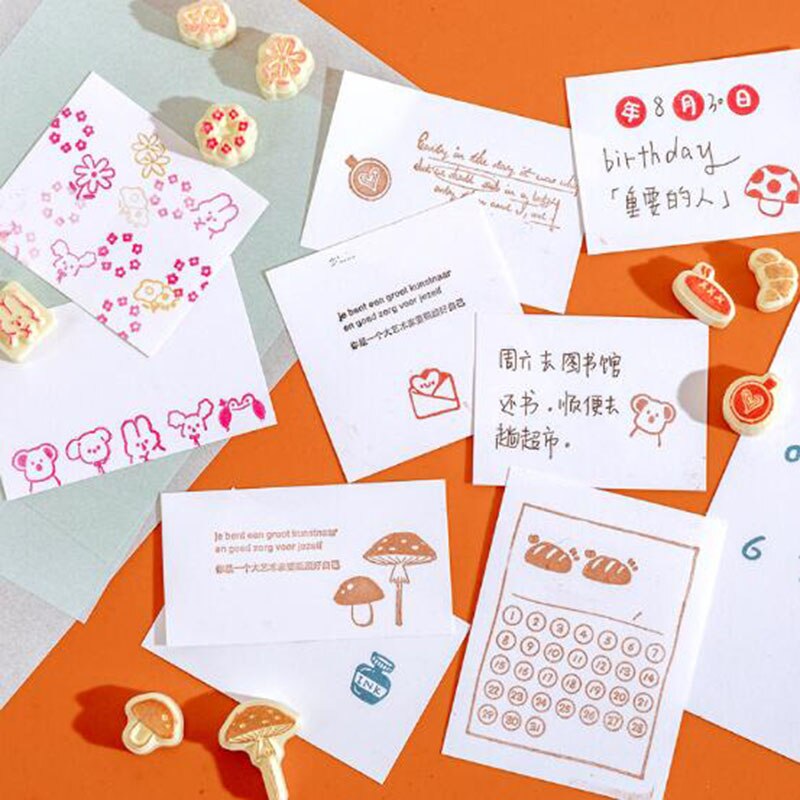 Cute Hand Book Seal Cute Fun Salt Mini Cartoon Hand Made Assorted Stamp Office School Supplies Rubber Seals