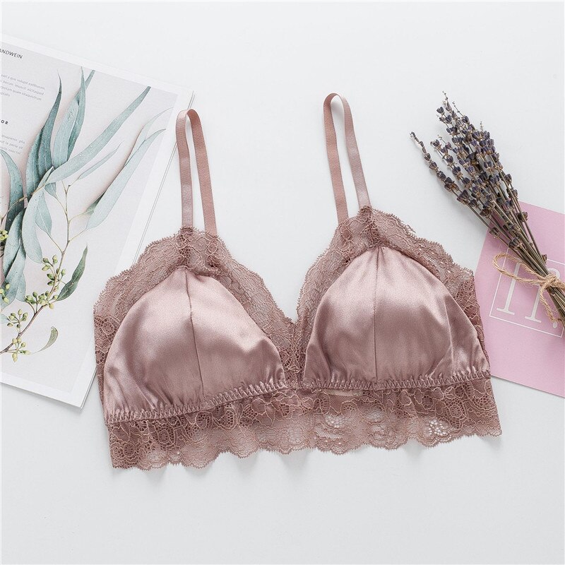 Birdsky, 1PC Women silk bra brassiere lace thin breast top detachable pad wire rimless no formaldehyde, 100% mulberry silk.OR-76