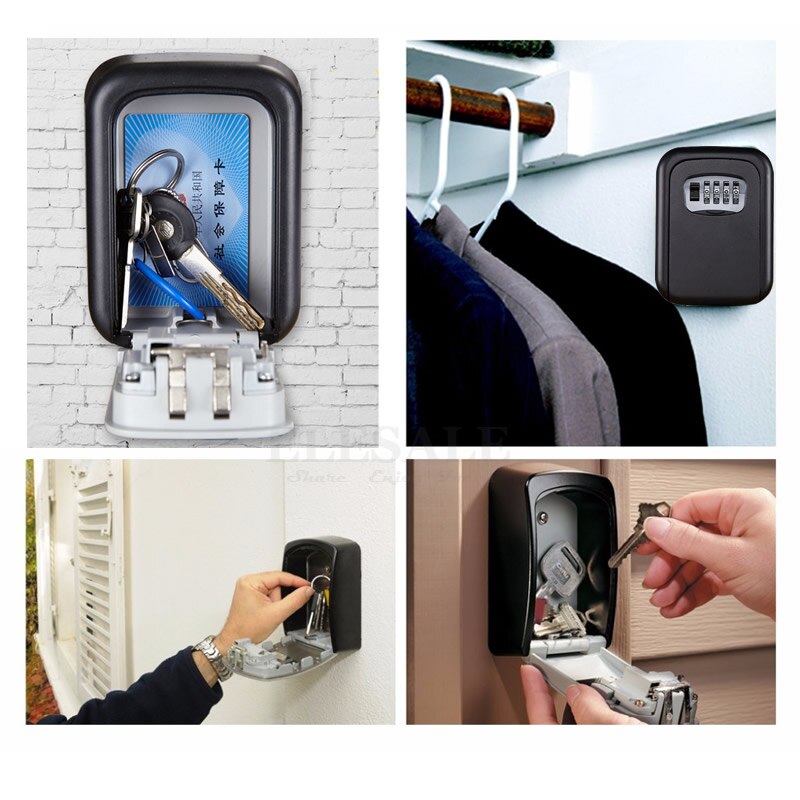 Metal Key Safe Storage Box with 4-Digit Password Lock Home Garage Apartment Spare Keys Hidden Secret Organizer Box