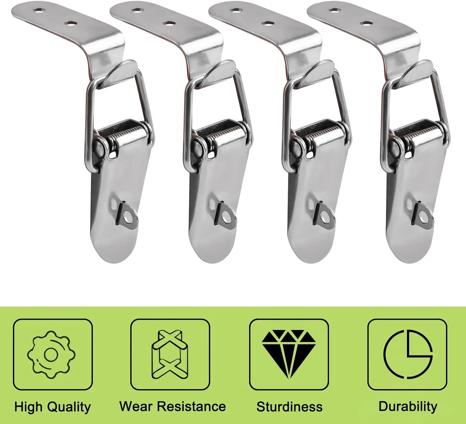 4pc 90 Degree Hook Lock Bolt Stainless Steel Safety Angle Locking Latch Buckle Loaded Toggle Latch for Door Toolbox Windows Case