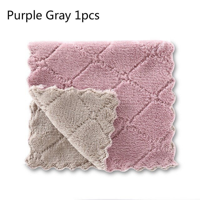 5pcs Rag Cleaning Cloth For Washing Dishs Kitchen Supplies Kitchen Double Side Absorbent Dishcloth Special Soft Kitchen Tool: Purple Gray 1pcs