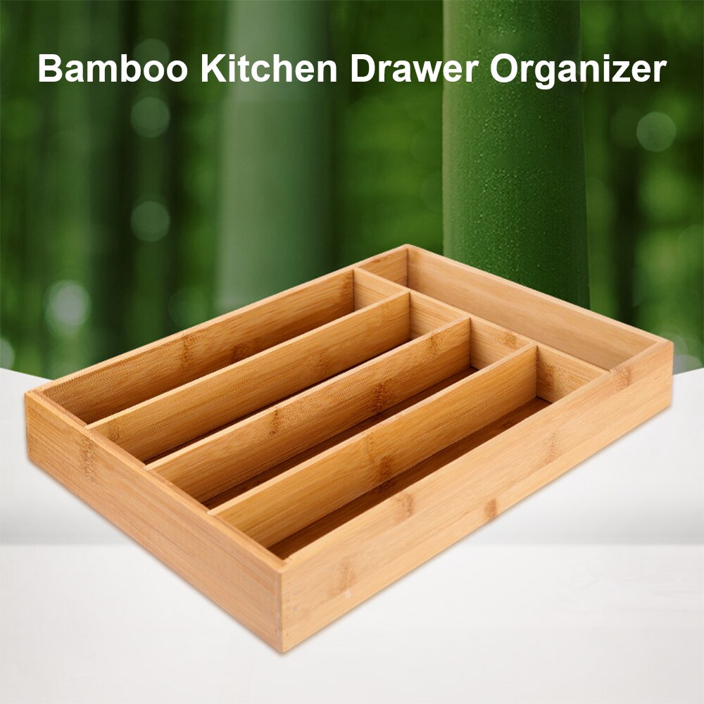 Bamboo Kitchen Drawer Organizer Bamboo Flatware Organizer with 5 Compartments Bamboo Cutlery Tray Utensil Holder Flatware Holde