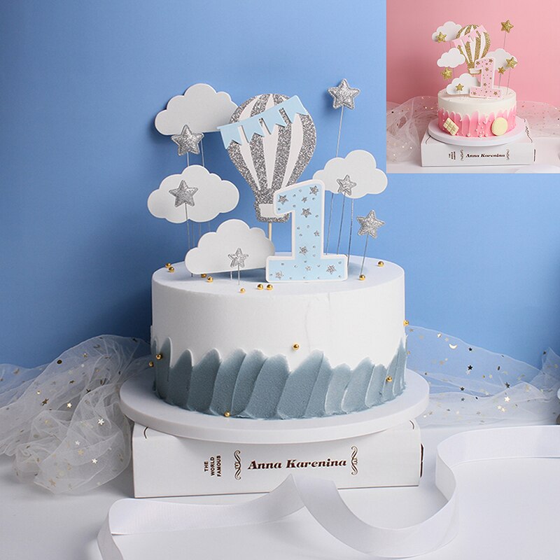 1 Set Number Cake Toppers Baby Shower Birthday Decoration Air Balloon Cloud Cakes