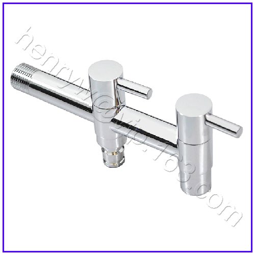 Luxury Double Handle and 2 Way Bib Tap Silver Color Brass Bibcock: Blue