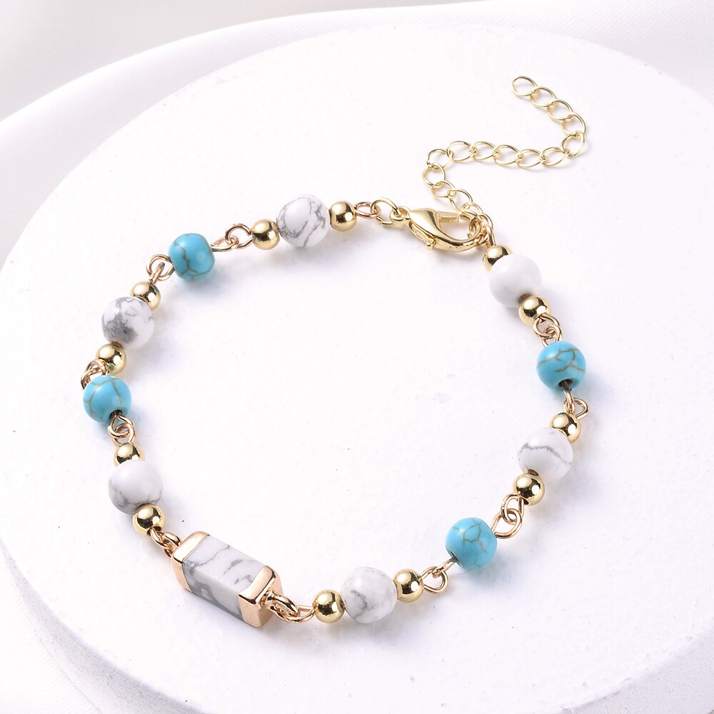 2022 Zomer Charm Star Hanger Blue Stone Armband Voor Vrouwen Unieke Onregelmatige Parel Kralen Link Chain Bohemen Armbanden