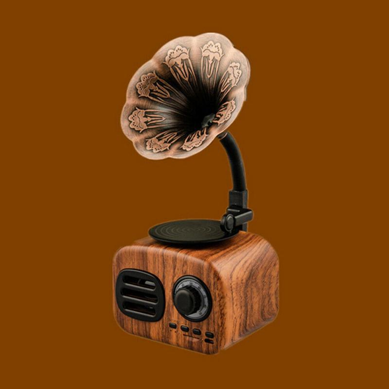 Portable Phonograph Bluetooth Wireless Speaker Better Bass Bluetooth Range Retro Wood Portable Mini Bluetooth Speaker
