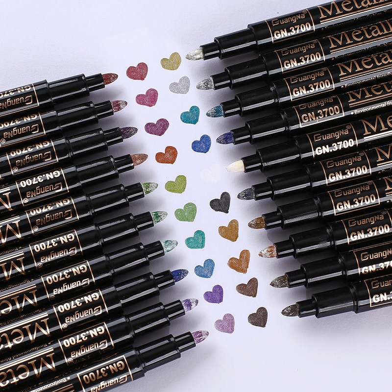 Rotulador de Color metalizado Set 12/20 piezas pintura marcador bolígrafos para Scrapbooking manualidades DIY adorno para álbum de fotos Rock dibujo creador de tarjetas bolígrafo escolar