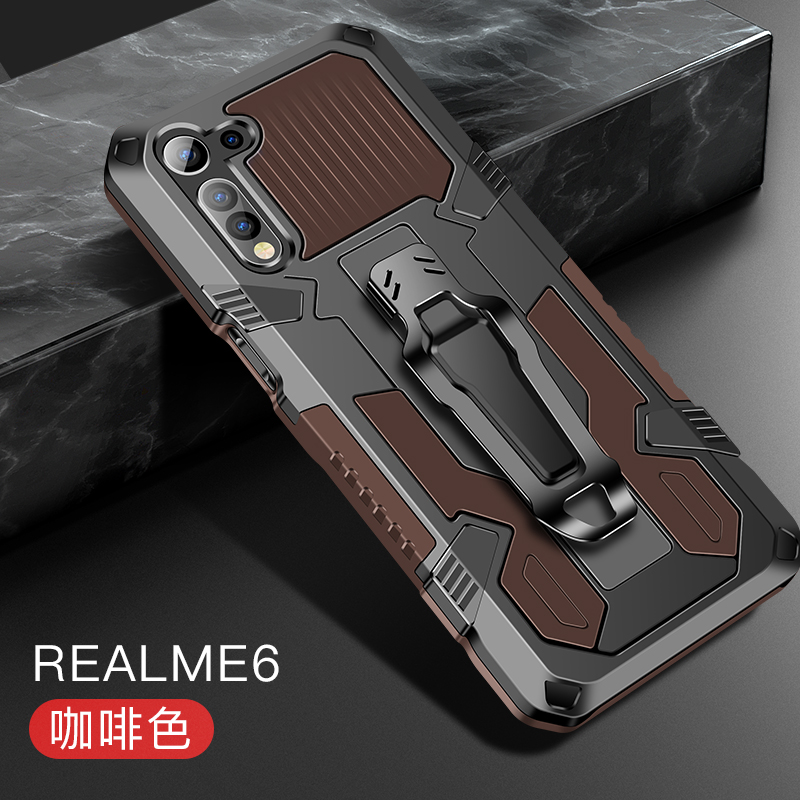 Armor Case Voor Oppo Realme 6 Shockproof Riemclip Holster Cover Voor Oppo Realme 6 6i RMX2001 Realme6 Coque Funda: For Realme 6 / Brown