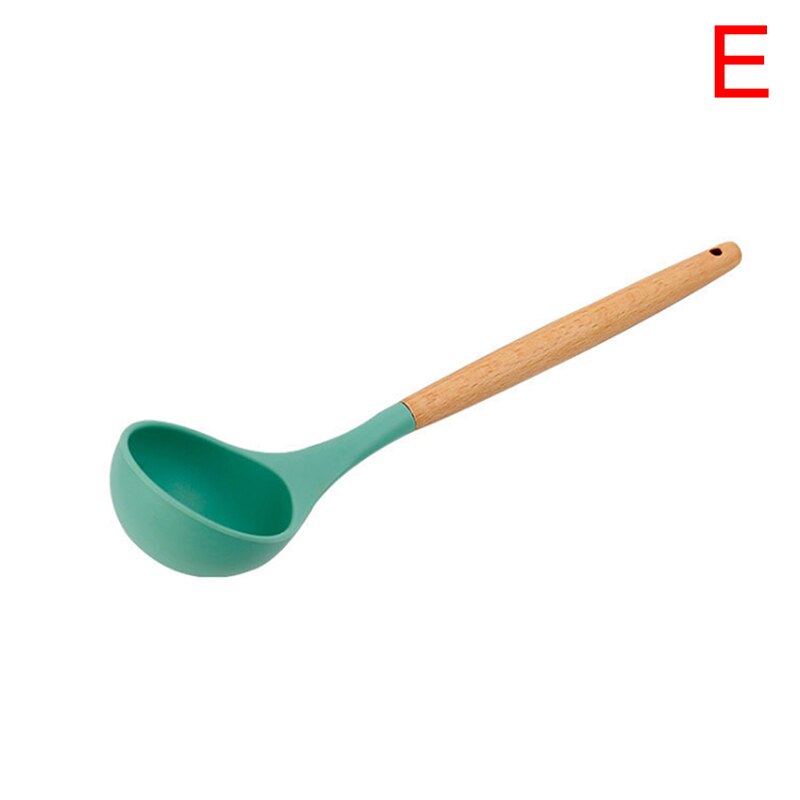 1Pc Houten Handvat Siliconen Keukengerei Kookgerei Spatel Borstel Pasta Vergiet: E