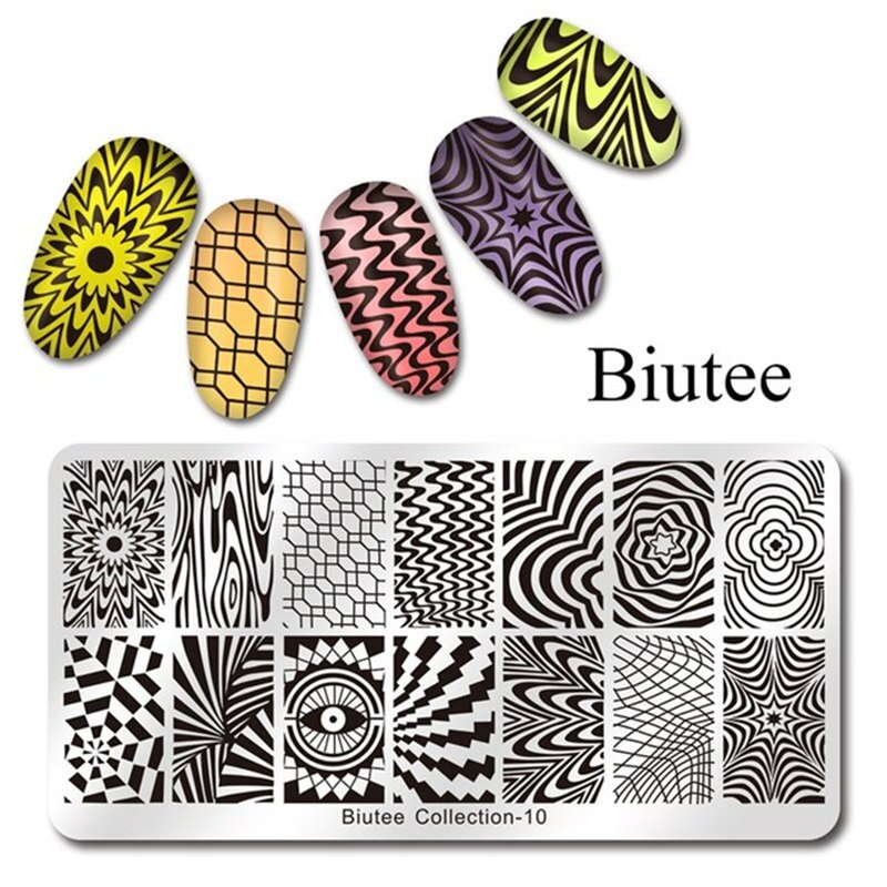 Biutee 12*6cm TAGEBUCH Nail art Vorlagen Stanzen Platte Blume Blatt Drucken Tier Brief Floral Muster Platten schablone Werkzeuge: 1009-10