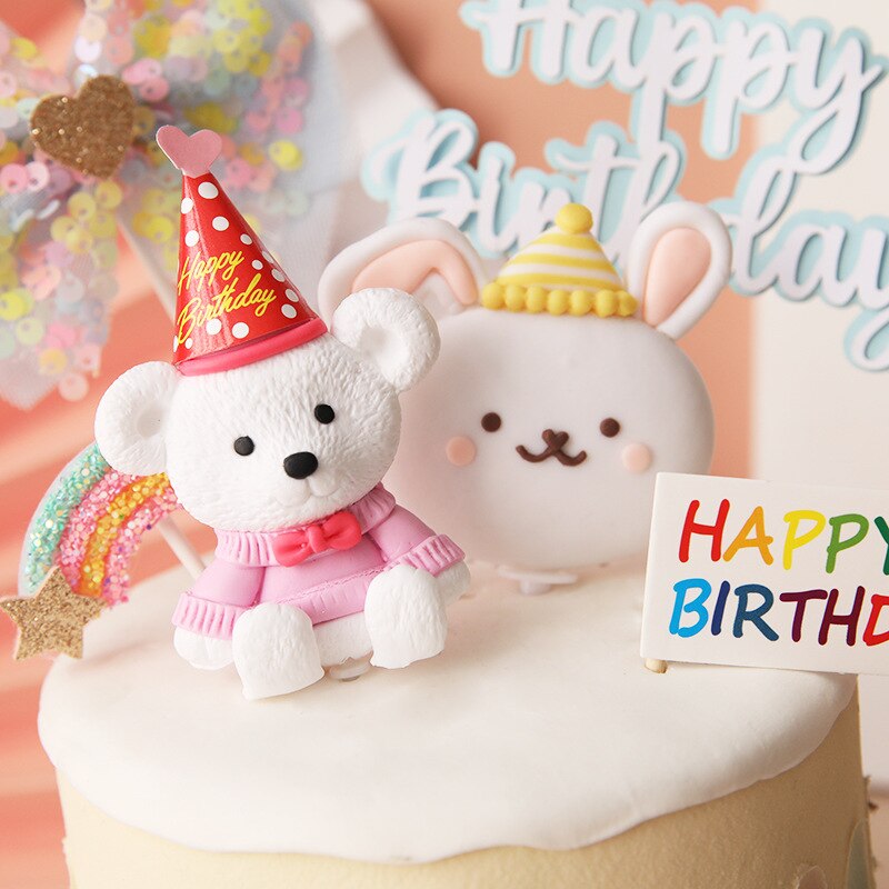 Dyr hund fødselsdagsfest kage topper bageartikler korea ins bichon børn baby favor cupcake bage tilbehør dekorationer
