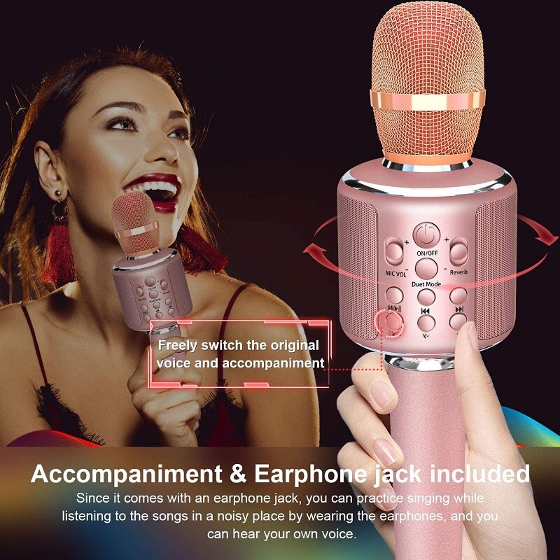Wireless Bluetooth Karaoke Microphone with Solo/Duet Karaoke Mics, 4 in 1 Portable Handheld Singing Rechargeable Mic