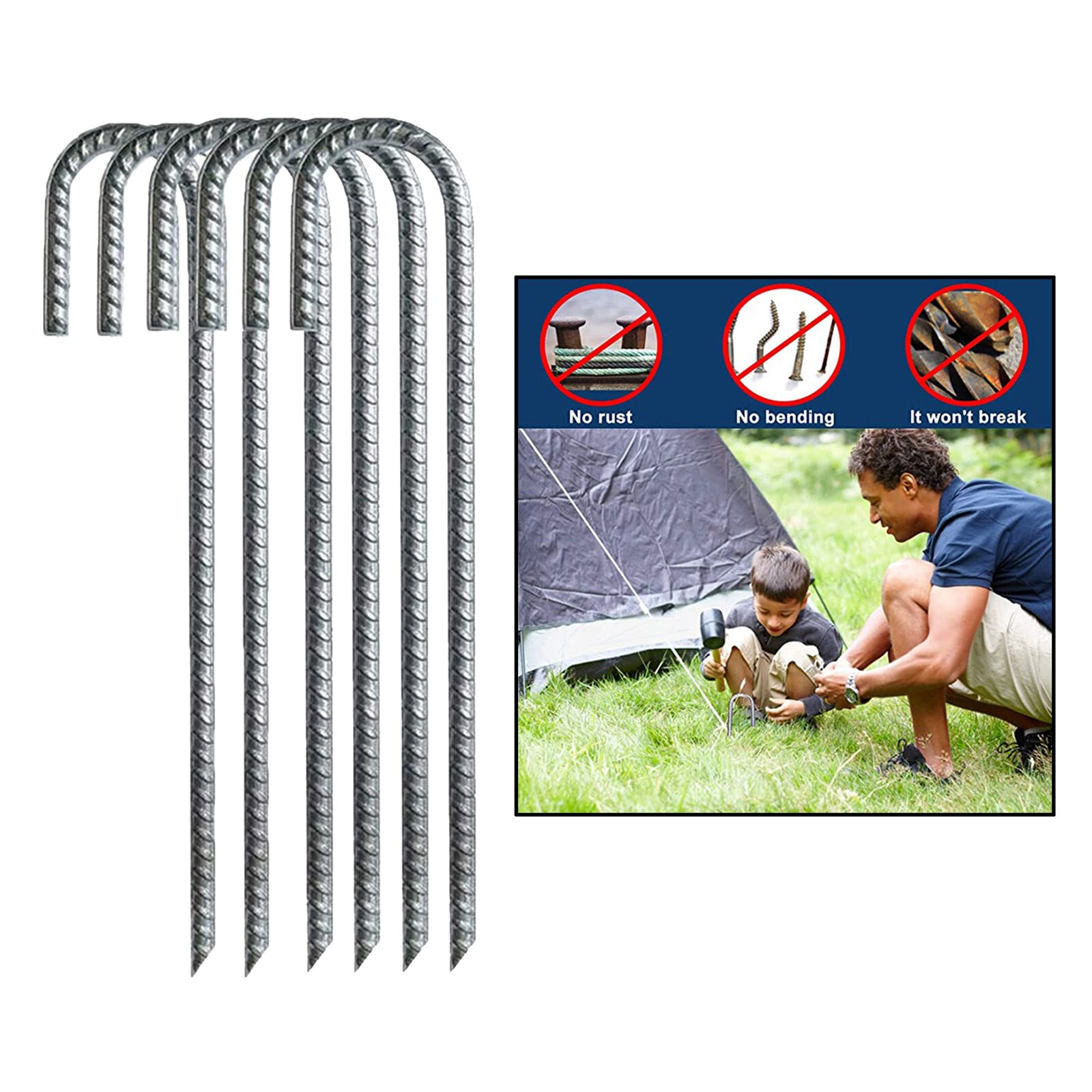 6pcs/set Steel Ground Rebar Stakes Plant Support Trampoline Anchors Gazebos Tents Trampolines