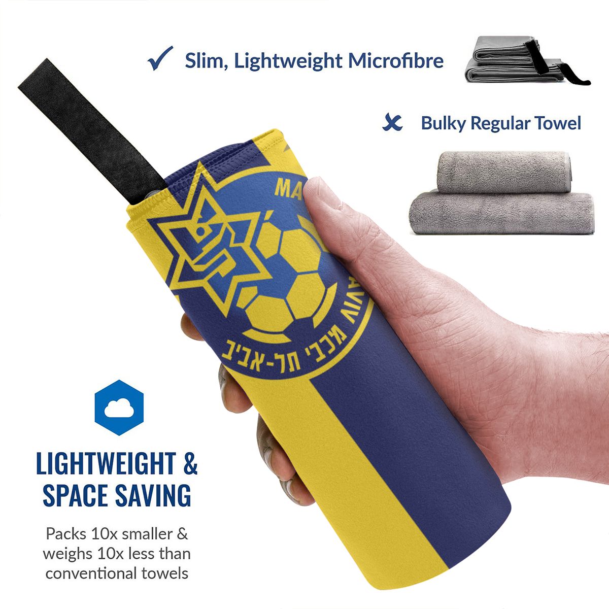 Izrael Maccabi Tel Aviv Fc szybkoschnący ręcznik kąpielowy ręcznik plażowy może być używany do Camping Fitness, szybkoschnący składany saszetka na pasek