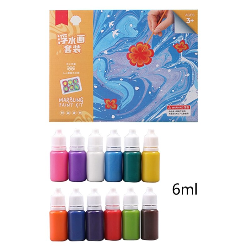 Børn vandbaseret kunstmaling sæt marmorering maleri kit diy maleri på vand kunst sæt  of 6 farver akrylmaling