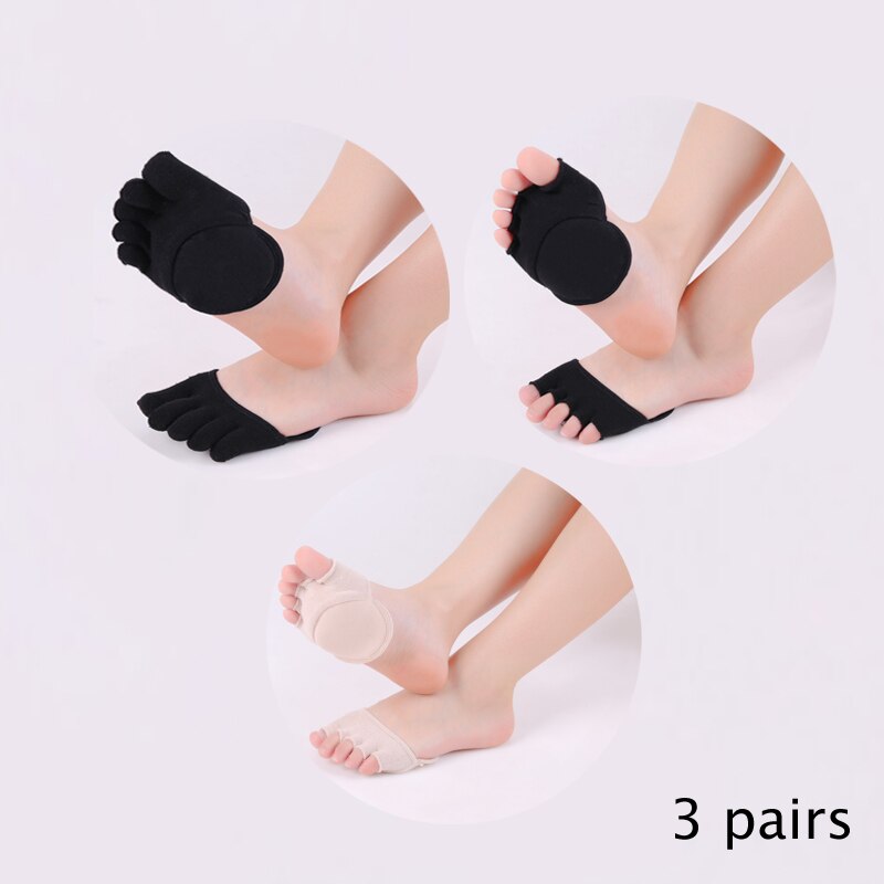 3 Pairs Women Socks Sponge Silicone Anti-slip Lining Open Toe Heelless Liner Sock Invisible Forefoot Cushion Foot Cotton Pad: as pics 7