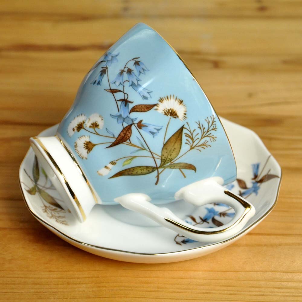 Bone porcelæn ,1 kop +1 underkop, eftermiddagste sæt, keramik til kaffe og puer/sort/frugt/blomst te, blå klokkeblomst