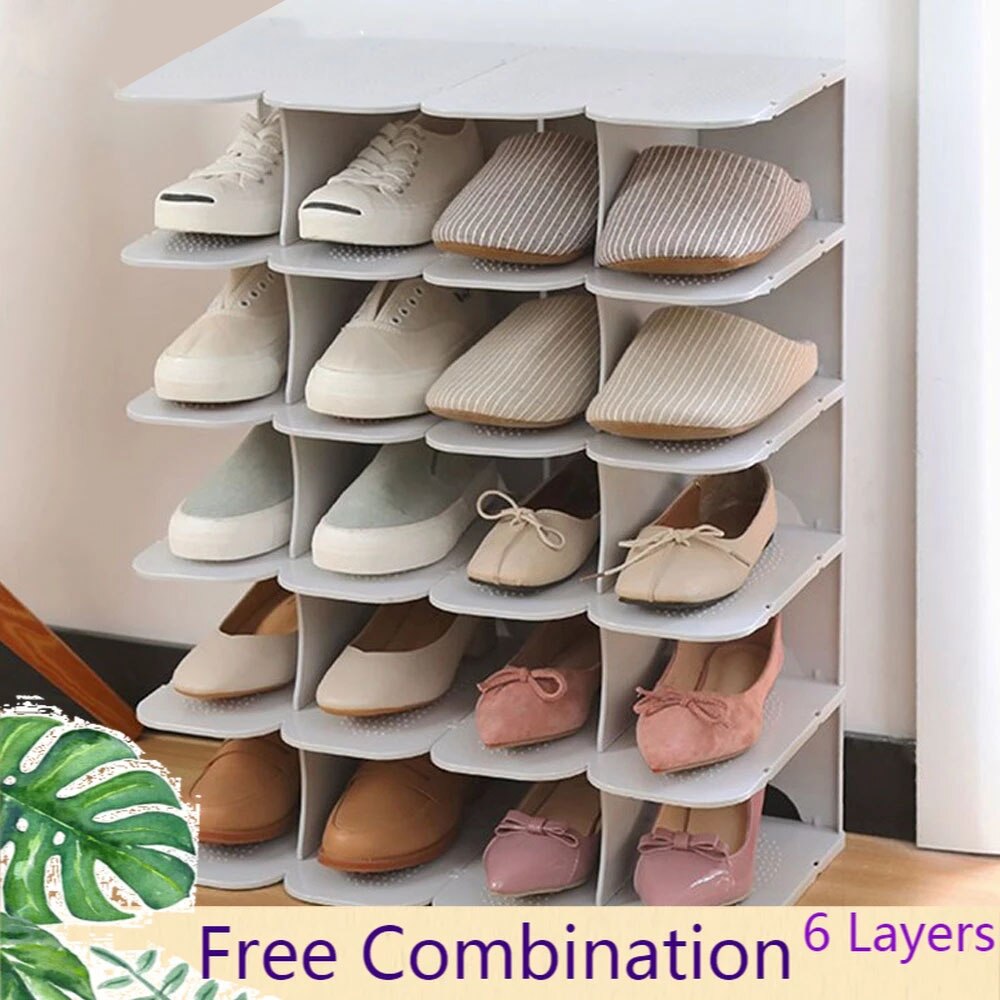 DIY 6 Layers Stackable Shoe Hanger Assembly Integrated Space Saving Shoes Storage Rack Large Capacity Cabinet Shoe Organizer