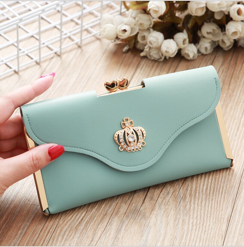 solid Women Lady Clutch Leather Wallet Long Card Holder Phone Bag Case Purse Handbag: Green