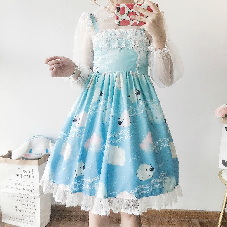 Kawaii japanilainen pehmeä sisko lolita mekko vaalea lolita sisällä nukke kaulus sling mekko naiset: Mintunvihreä hihaton