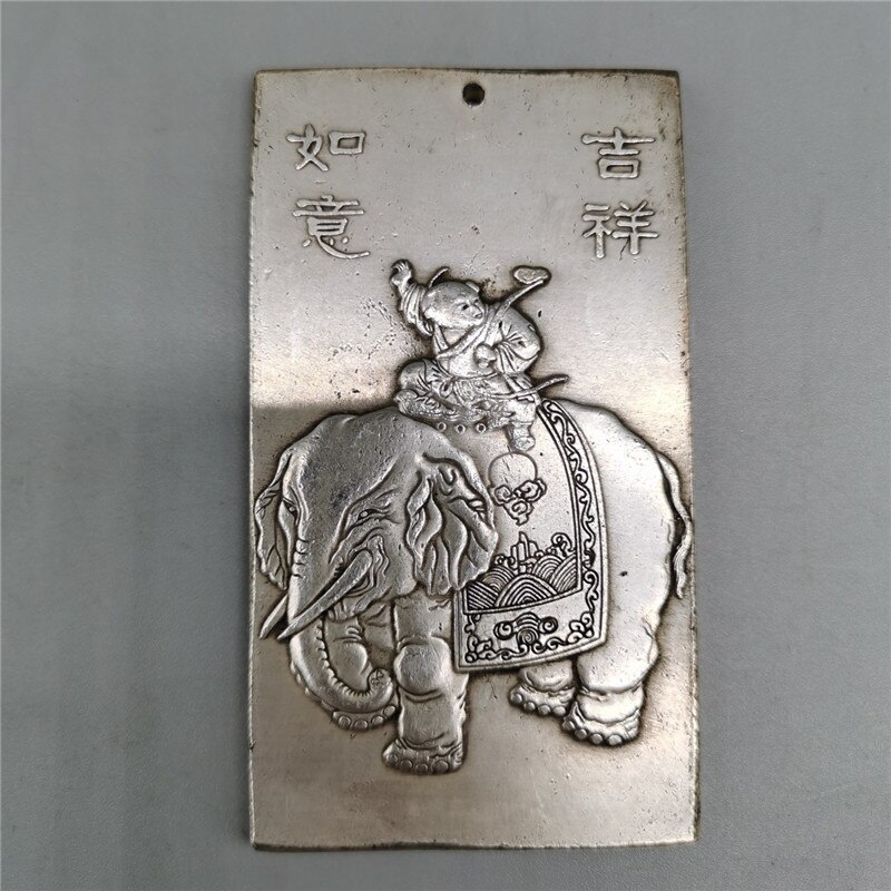 Chinese Oude Tibetaanse Silver Relief Geluk Taille Kaart Amulet Hanger Feng Shui Lucky Kaart Hanger