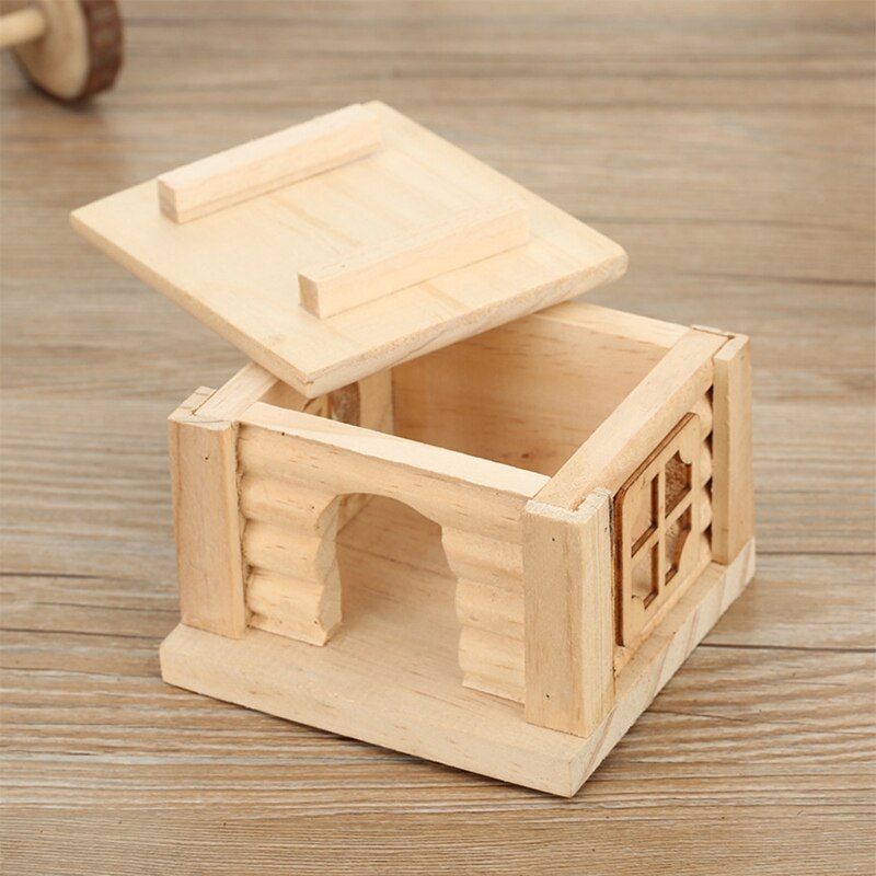 Nid de Hamster en bois naturel, Cage à dessus plat, fournitures pour souris gerbille petit Animal