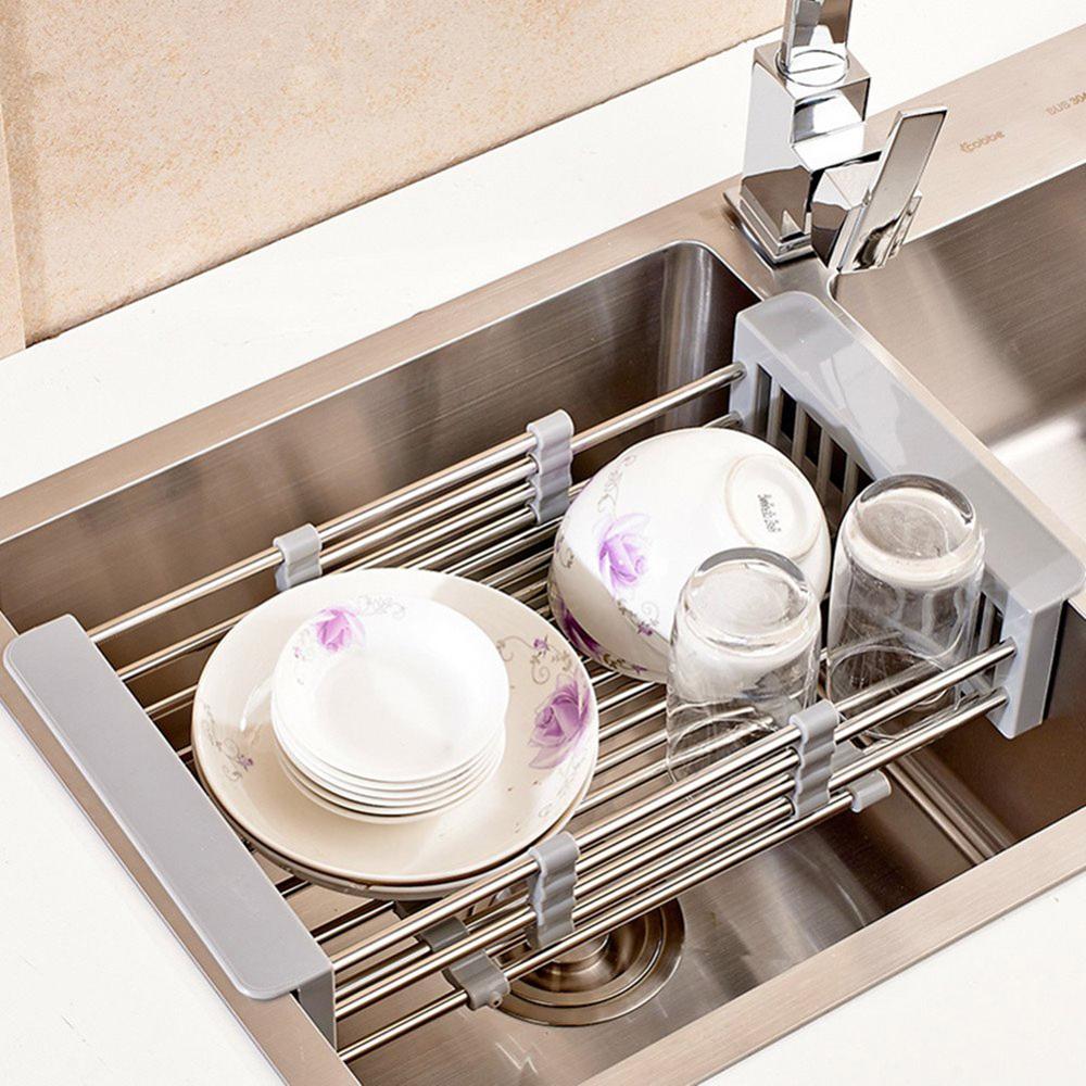 Kitchen Stainless Steel Sink Drain Rack 304 Dish Drying Rack Dish Insert Storage Organizer Fruit Vegetable Drainer Basket