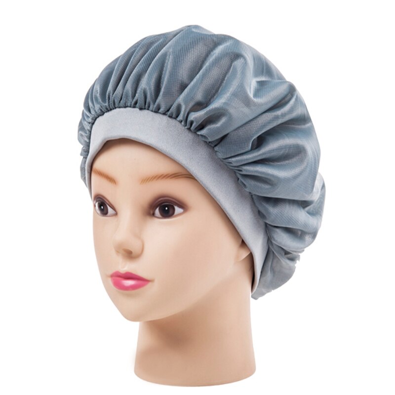 Bredjuster trikot stoff panser hårstyling cap kort hårpleie kvinner nattsov lue silke hode wrap dusjhette