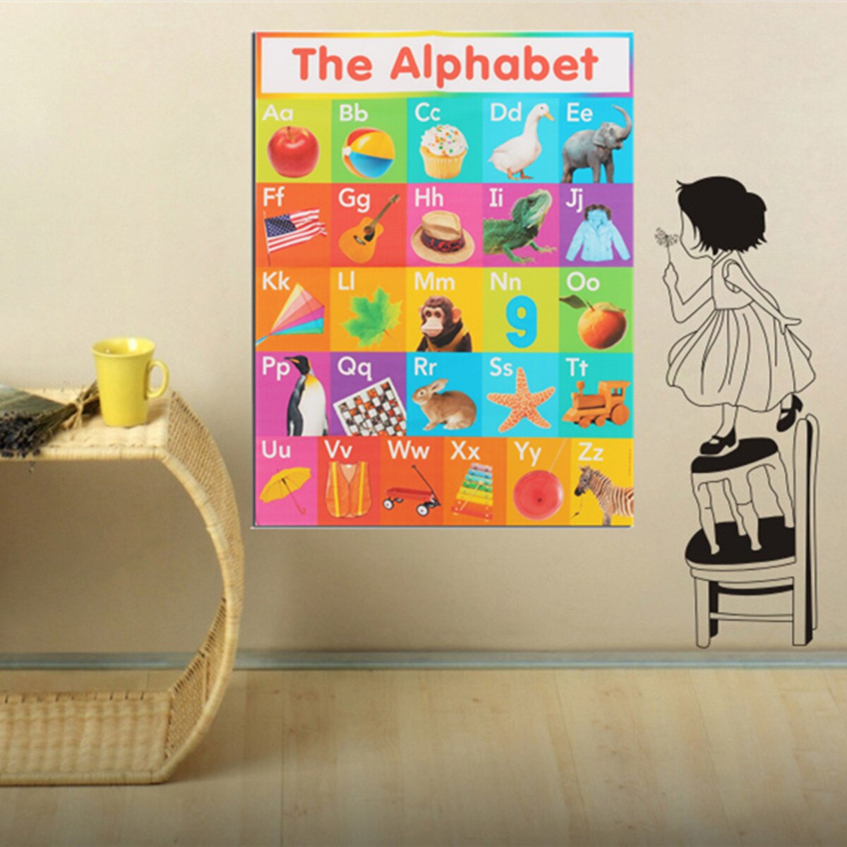ABC Kids Education English Language Poster A4 Alphabet Animal Poster Baby Early Learning Silk Light Canvas Painting Home Decor