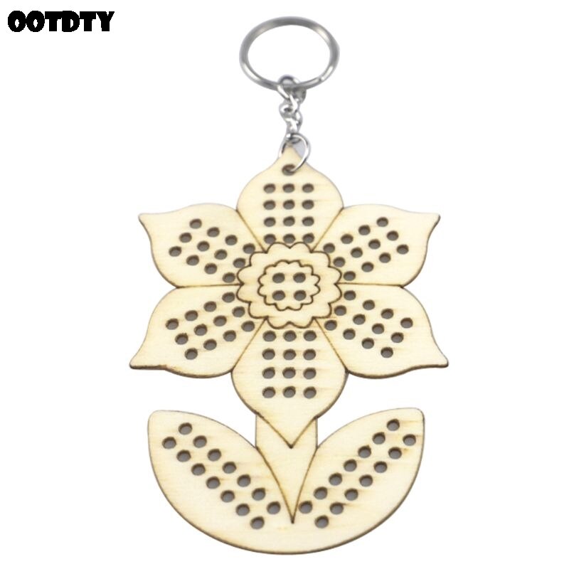 Llavero con bordado de girasol de punto de cruz de madera, anillo con hilo de lana, Kit DIY para manualidades, bolsa de ropa, decoración para niños y adultos