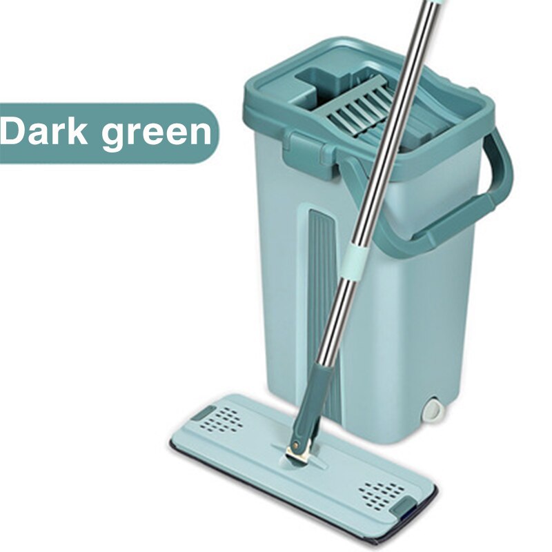 Automatic Spin Mop With Bucket Flat Squeeze Hand Free Wringing Magic Mop Microfiber Mop Pads Home Kitchen Floor Cleaning: Drak Green