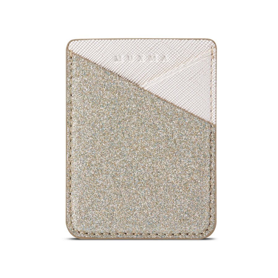 Lijm Mobiele Telefoon ID Credit Card Holder Vrouwen Mannen Sticker Pocket Glitter Wallet Case Kaarthouder Fit Meest Telefoon Tas pouch: Champagne