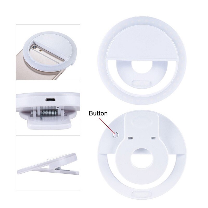 Pince à Selfie pour téléphone Portable, Flash automatique pour Smartphone rond, lampe de poche pour Selfie, miroir de maquillage