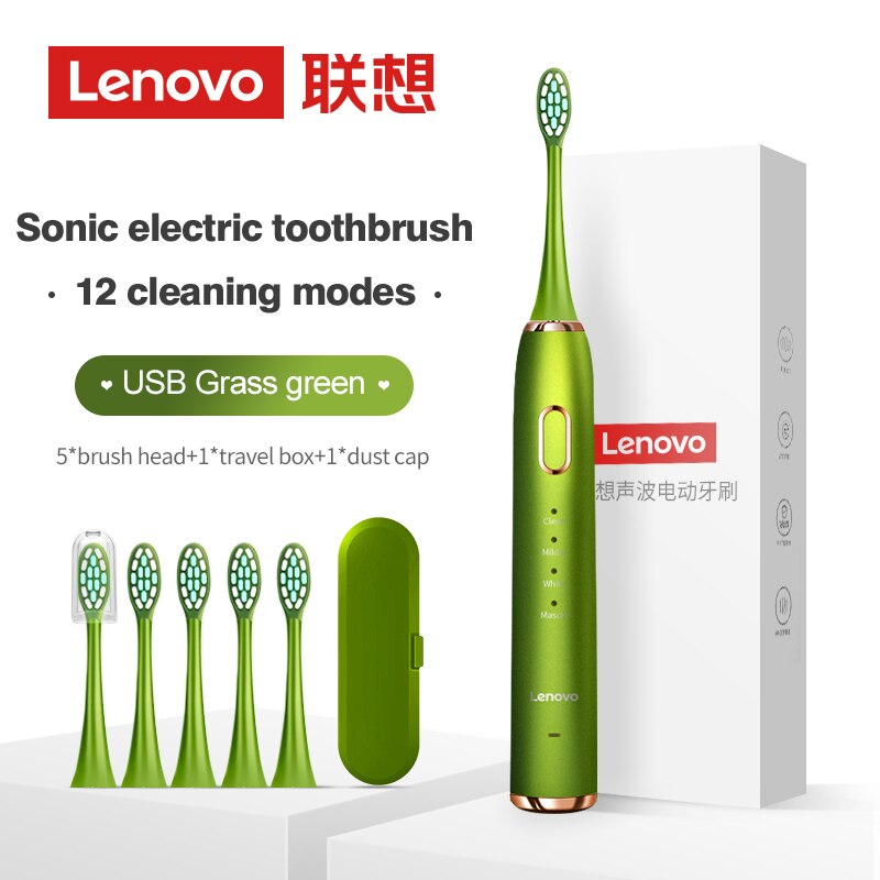Sonic Toothbrush IPX7 Waterproof 5 Mode 45000 Minute Sterilization Protect Teeth Lenovo Electric Toothbrush: Green Package 2