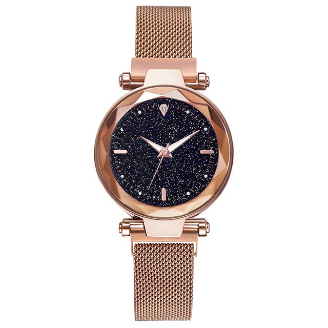 Luxe vrouwen Magnetische Horloges Dames Prisma oppervlak Sterrenhemel Klok Armband Quartz Horloges Relogio Feminino: Gold