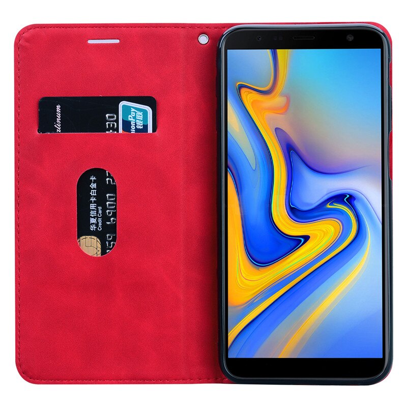 Skórzane etui z klapką do Samsung Galaxy J6 etui portfel magnetyczny etui na telefon do Samsung J6 Plus 2018 J6 + J 6 Plus J600F J610F okładka