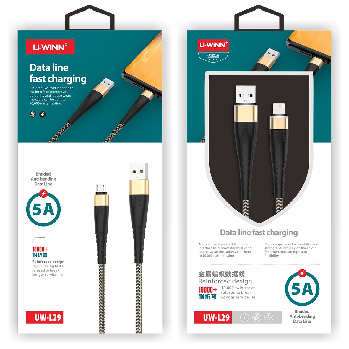 Usb Cable 1m Data Line Fast Charging Faster Charger Micro Lightning Type C Braided Anti-bending Data Cable 10000 Swing Tests