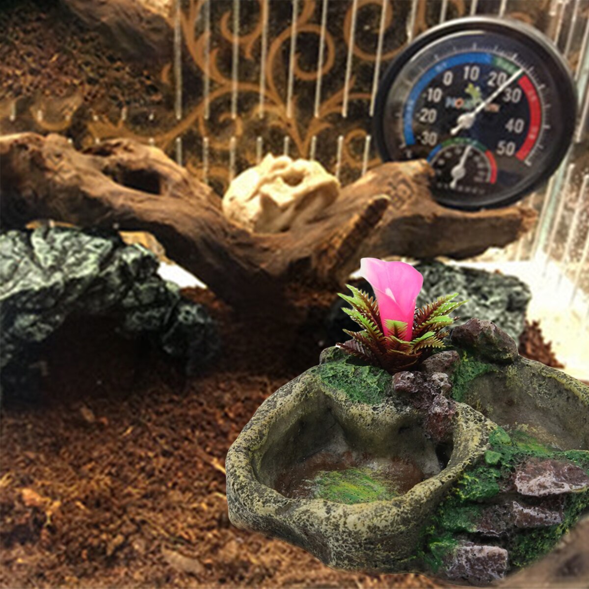 Reptile Water Dish Food Bowl Resin Feeder Bowl for Tortoise Lizard Plant Decorative Resin Bowl Food Water Dish Feeder