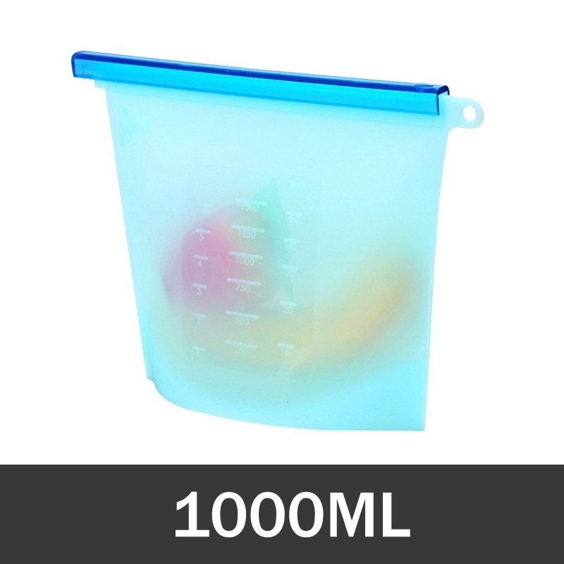 Sealing 1000ml 1500ml Reusable Silicone Food Bag Silicone Food Storage Bags For Food Seal Ziplock Freezer Cooking Fresh Bags: Blue-1000ML